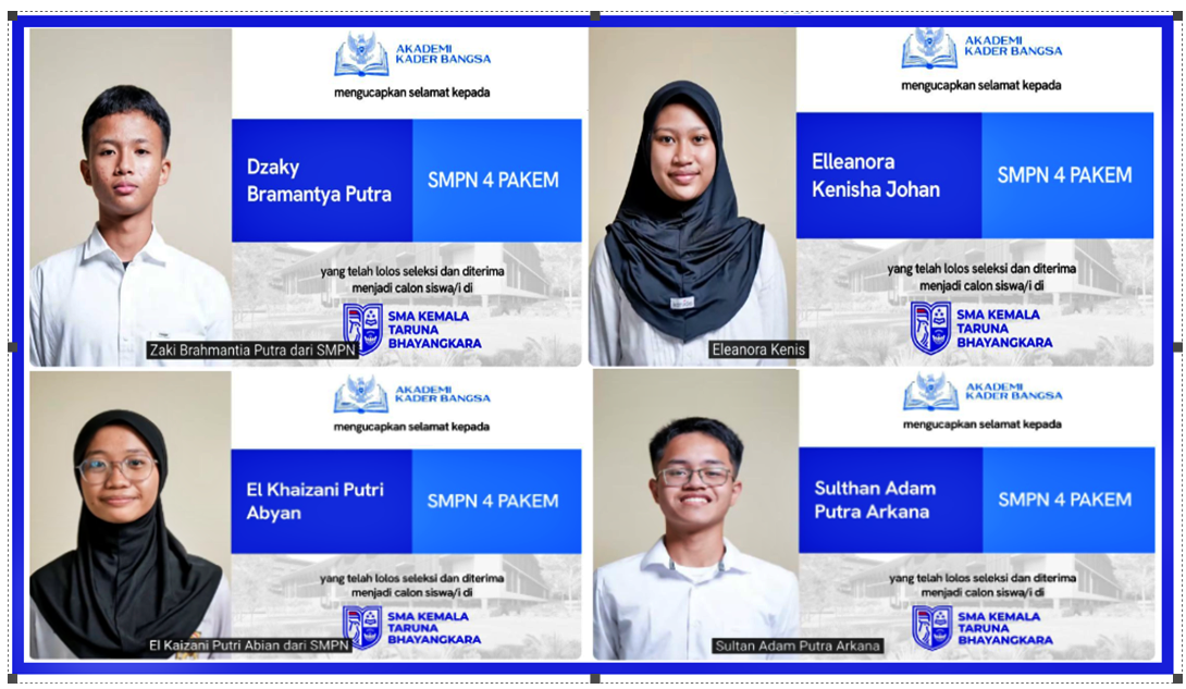 TEMBUS SELEKSI KETAT, 4 SISWA SMP NEGERI 4 PAKEM SUKSES RAIH  KURSI SMA KEMALA TARUNA BHAYANGKARA 2026